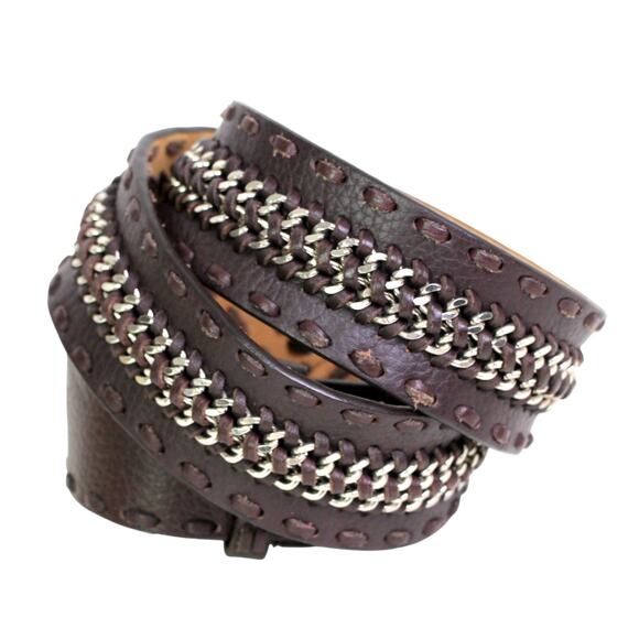 Michael Kors BROWN REAL LEATHER 1 5/8"Wd CHAIN STITCH CASUAL DRESS BELT Sz M B33 - Picture 4 of 14